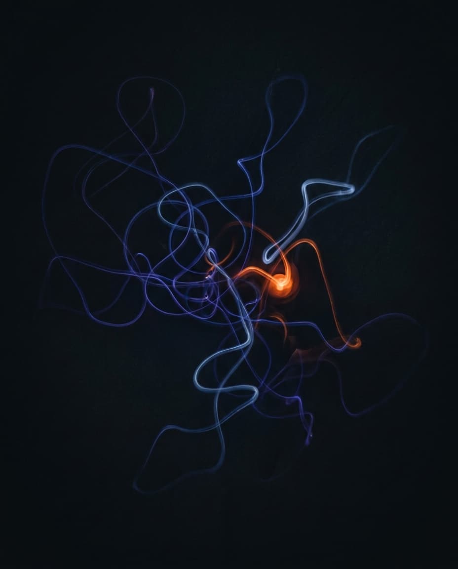 Atmospheric dark visual representing branching pathways